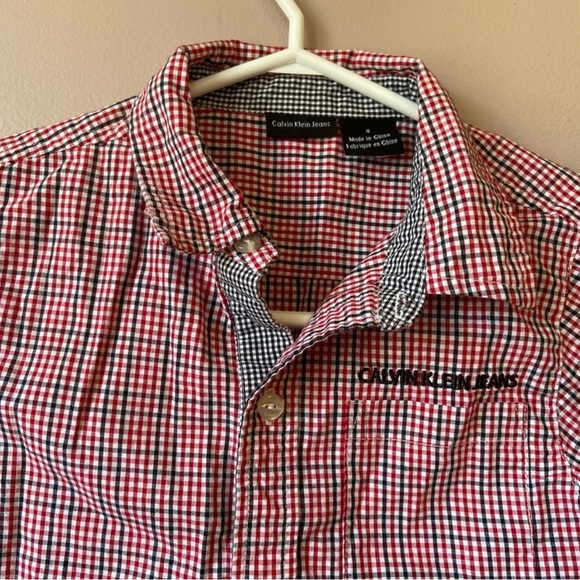Calvin Klein Boys Long Sleeve Checkered Button Up Shirt - Picture 3 of 7